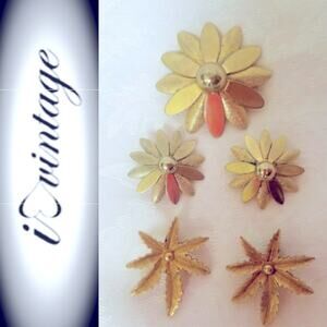 Vintage Sarah Coventry Daisy flower Brooch Clip-on Earrings Set & Leaf Earrings